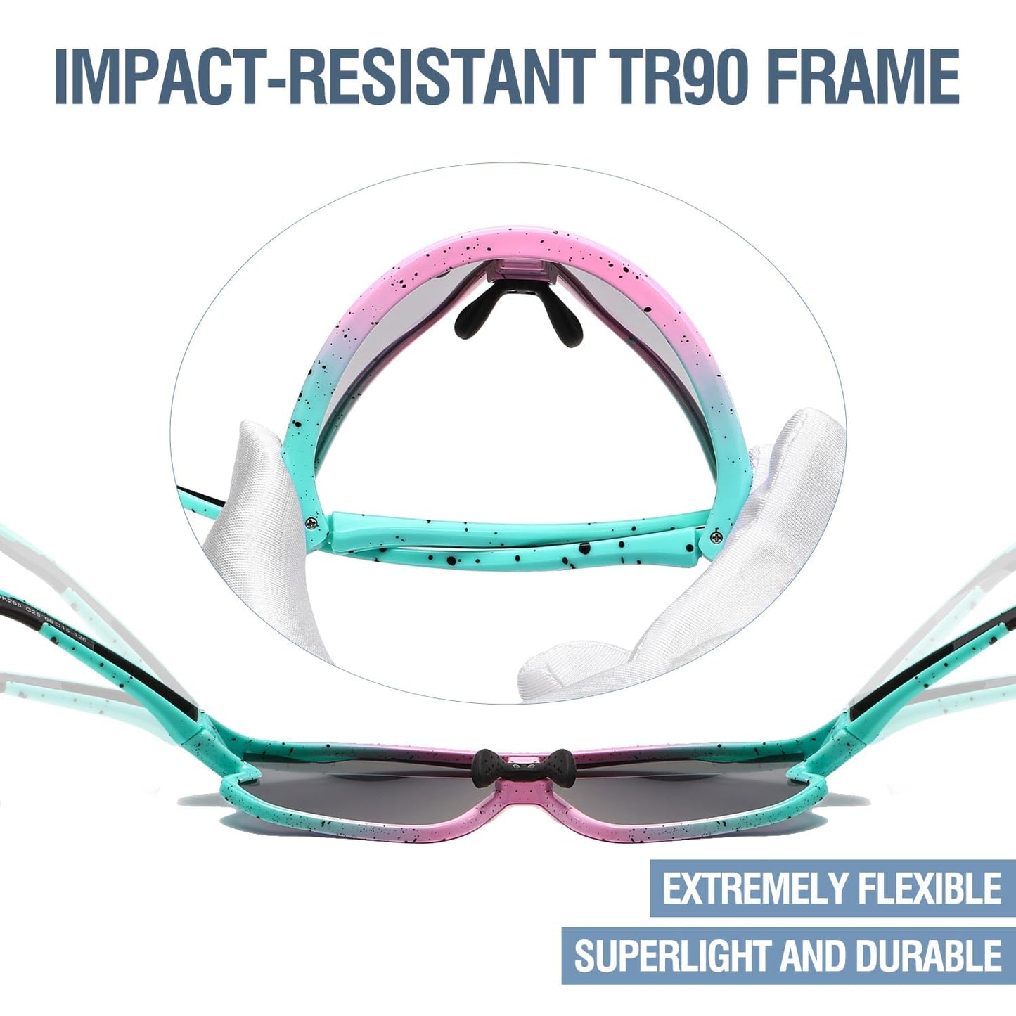 DUCO Kids Sunglasses Youth Baseball Sunglasses Lightweight TR90 Frame UV400 Sport Cycling Sunglasses for Boys Girls DK268 (Pink Blue Frame Revo Blue Lens)