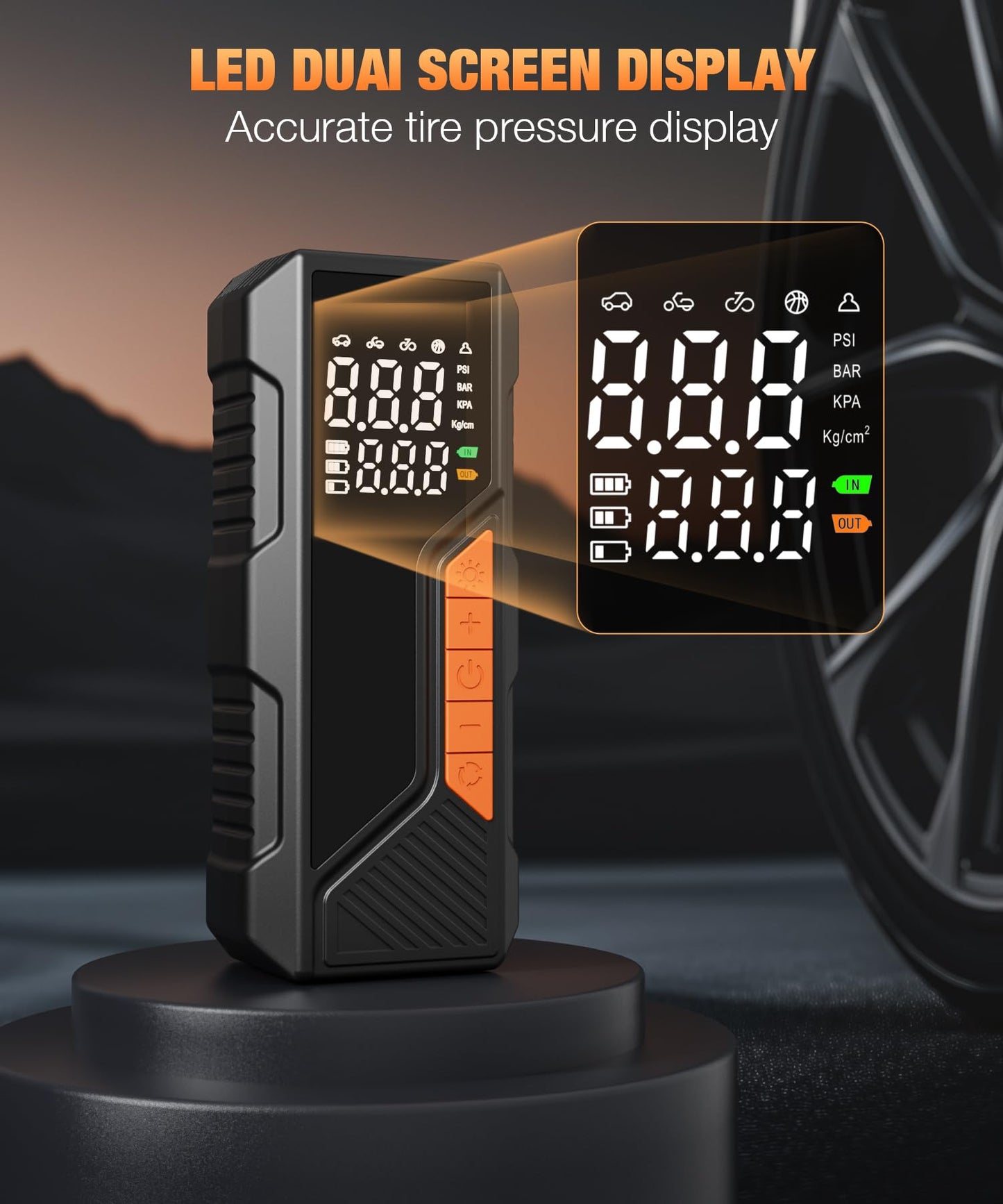 bedee Portable Electric Air Pump, Battery Air Pump, 12v Electric Bike Pump with Digital Pressure Gauge, LED Light, 150 Psi Air Compressor for Car Bike Motorcycle