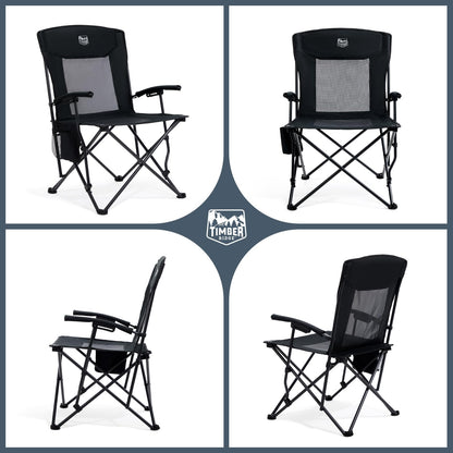 TIMBER RIDGE Folding Camping Chair Lightweight Portable Chair 150kg Capacity High Back and Mesh Back Outdoor Comfortable, Portable Beach Chair for Festival, Fishing, Garden, Picnic, Dining Area