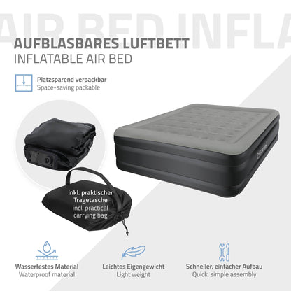 ML-Design air mattress for 2 people 203x157x47 cm Gray, TÜV certified, self-inflating air bed with electric pump 230V, inflatable mattress for camping, guest bed double bed + carrying bag.