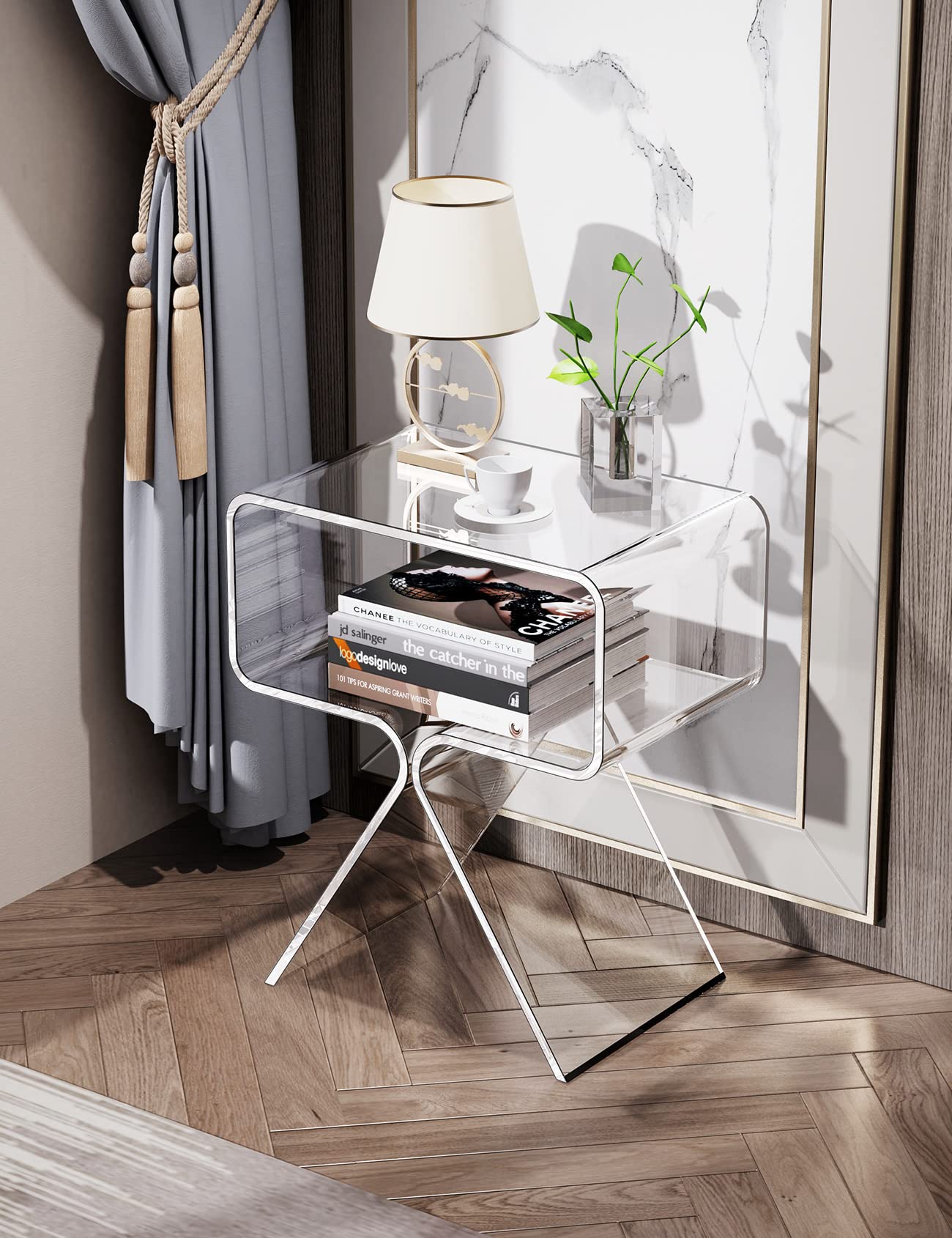 solaround Solarium Acrylic Nightstand End Table Modern Design Clear Home Decor Display Side Table (Transparent), 39*39*45CM, S-ZZXCTG01001