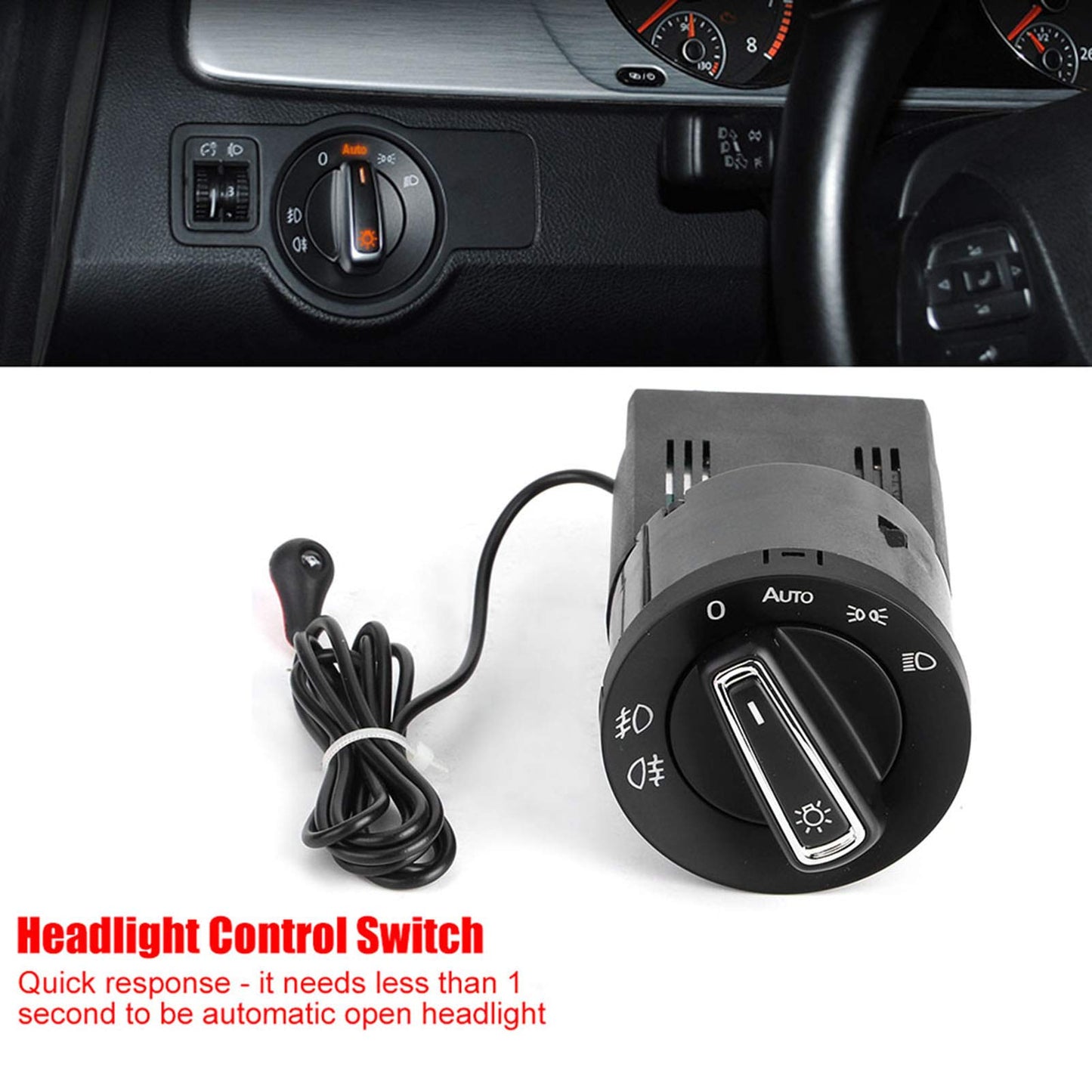 Automatic light switch with light sensor module, automatic headlight control switch upgrade light sensor module. Black ABS plastic. Compatible with MK4.