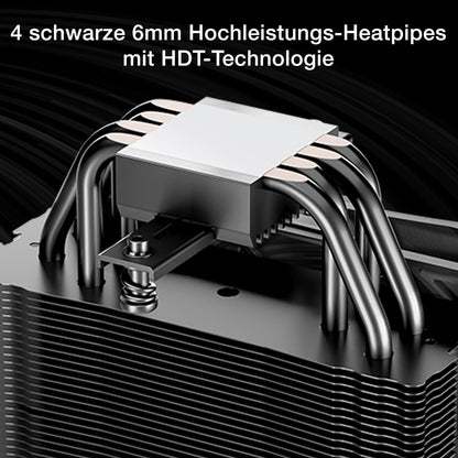be quiet! Pure Rock 3 Black air cooler, very high cooling performance, 4 high-performance heat pipes with HDT technology, optimized Pure Wings 3 120mm PWM fan, pre-installed mounting bracket.