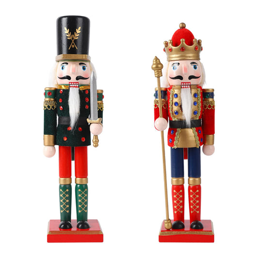 2 pieces Christmas Nutcracker Soldier Wooden Marionette Ornament 30 cm Nutcracker Toy Classic Traditional Christmas Desktop Decorations