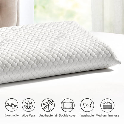 Pikolin Home - Viscoelastic pillow with Aloe Vera treatment and medium firmness, featuring silver threads and double cover for relaxation and comfort.