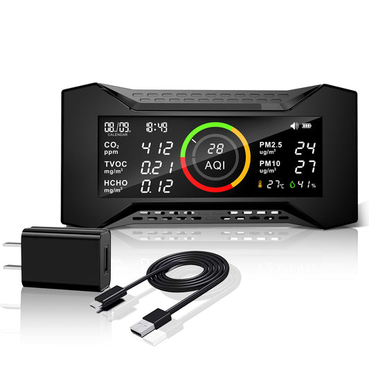 Therm La Mode air quality monitor, CO2 monitor room air with TVOC PM2.5 PM10 AQI HCHO Temp. Humidity AQI, air quality monitor & air quality detector with NDIR sensor carbon dioxide monitor