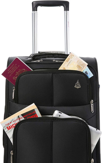 Aerolite 56x45x25 trolley suitcase approved for easyJet, British Airways, Jet2, Wizz Air. Maximum size 2 wheels 60L lightweight carry-on cabin luggage travel suitcase baggage, 10-year warranty in black.