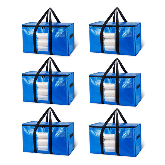 TAILI Large moving bags with zipper, 6 PCS storage bags for duvets with handles & lid for moving, comforters, clothing, traveling, bedding.