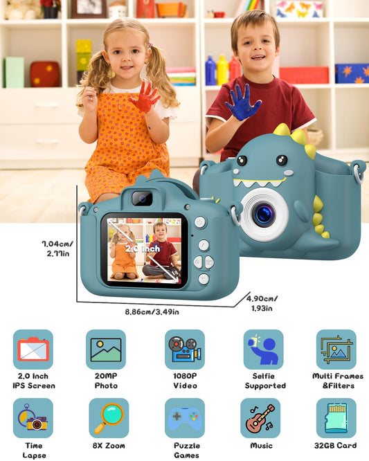 Children's camera, Gofunly kids camera 1080P 2.0-inch screen kids camera with 32GB card selfie digital camera photo camera for 3-12 year old boys and girls Christmas toy