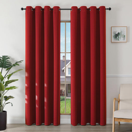 Joydeco Blackout Curtains with Eyelets 2 Set, Blackout Curtain Thermal Curtain Heat Protection, Eyelet Curtain for Bedroom Living room（Red，2xH200xB140）