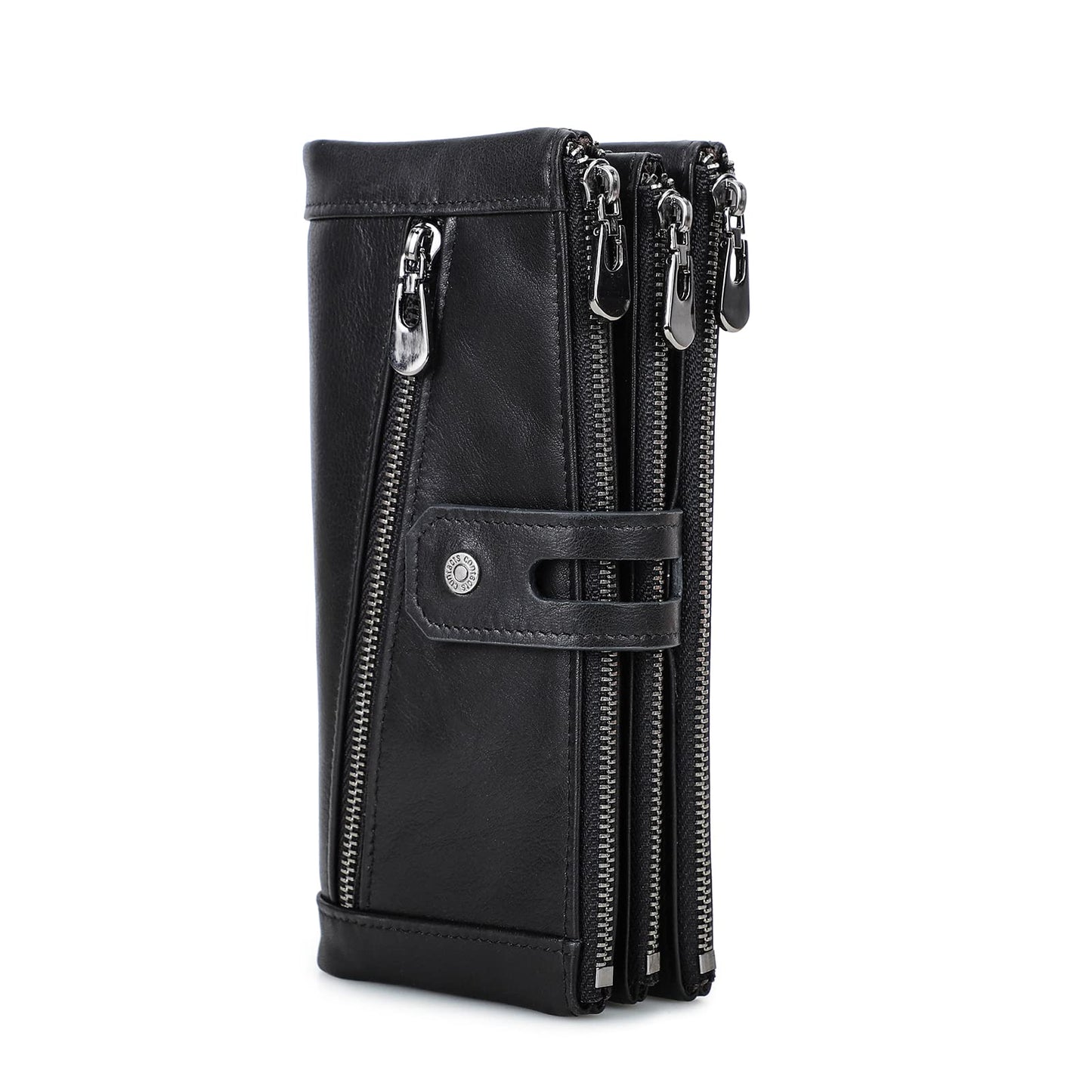 CONTACTS RFID Women's Zipper Wallet-Lady Card Coin Holder Phone Clutch Purse Genuine Leather (Black)
