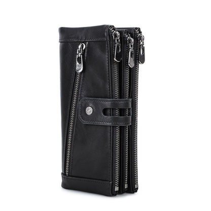 CONTACTS RFID Women's Zipper Wallet-Lady Card Coin Holder Phone Clutch Purse Genuine Leather (Black)