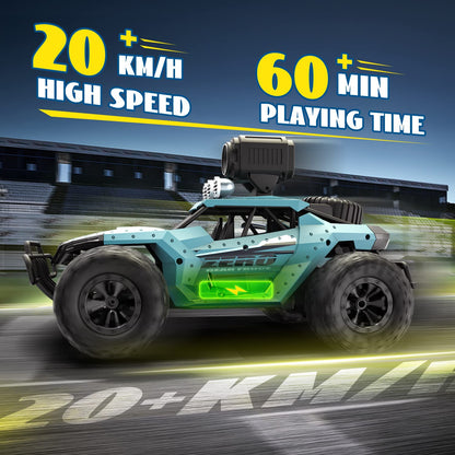 DEERC 1:16 RC Truck with 1080P Camera and WiFi Transmission, 2.4GHz remote control, 2 batteries for 60 minutes of playtime. Off-road Truggy for adults and kids.