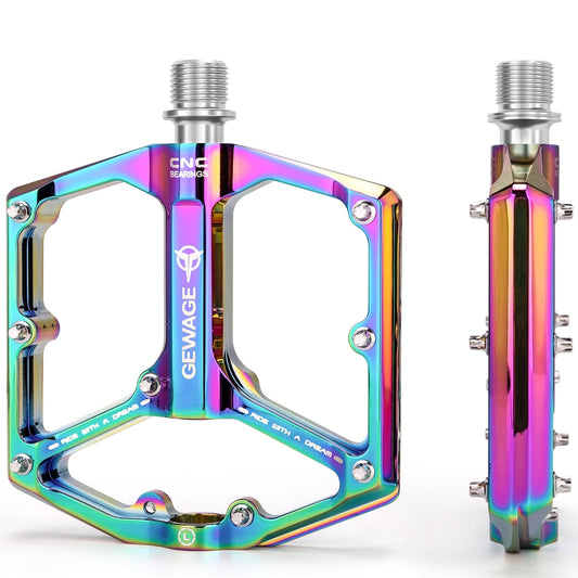 Daring road/mountain bike pedals - 3 bearing bike pedals - CNC-machined 9/16-inch flat pedals with removable anti-slip pins (Colored)