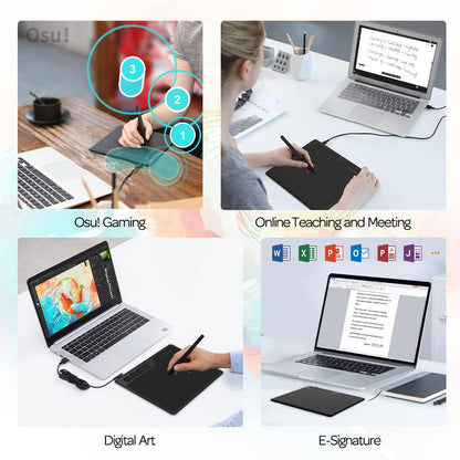 GAOMON S620 graphic tablet, pen tablet with 4 buttons and pen, drawing tablet for OSU, painting, working & learning