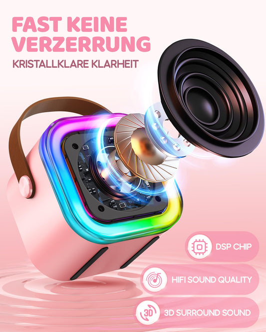 Karaoke machine for kids, gift for girls 3-12 years, karaoke kids toy for girls 3-12 years, karaoke machine with 2 karaoke microphones for kids, pink