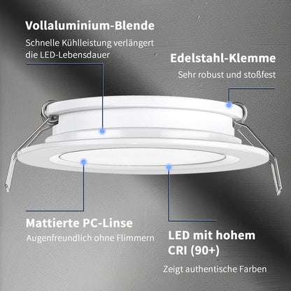 acegoo 6-pack recessed light LED downlight spot 12V flat lamp hole 58mm 2.5W 215lm CRI 93 dimmable for RV boat camper wardrobe, White 3000K