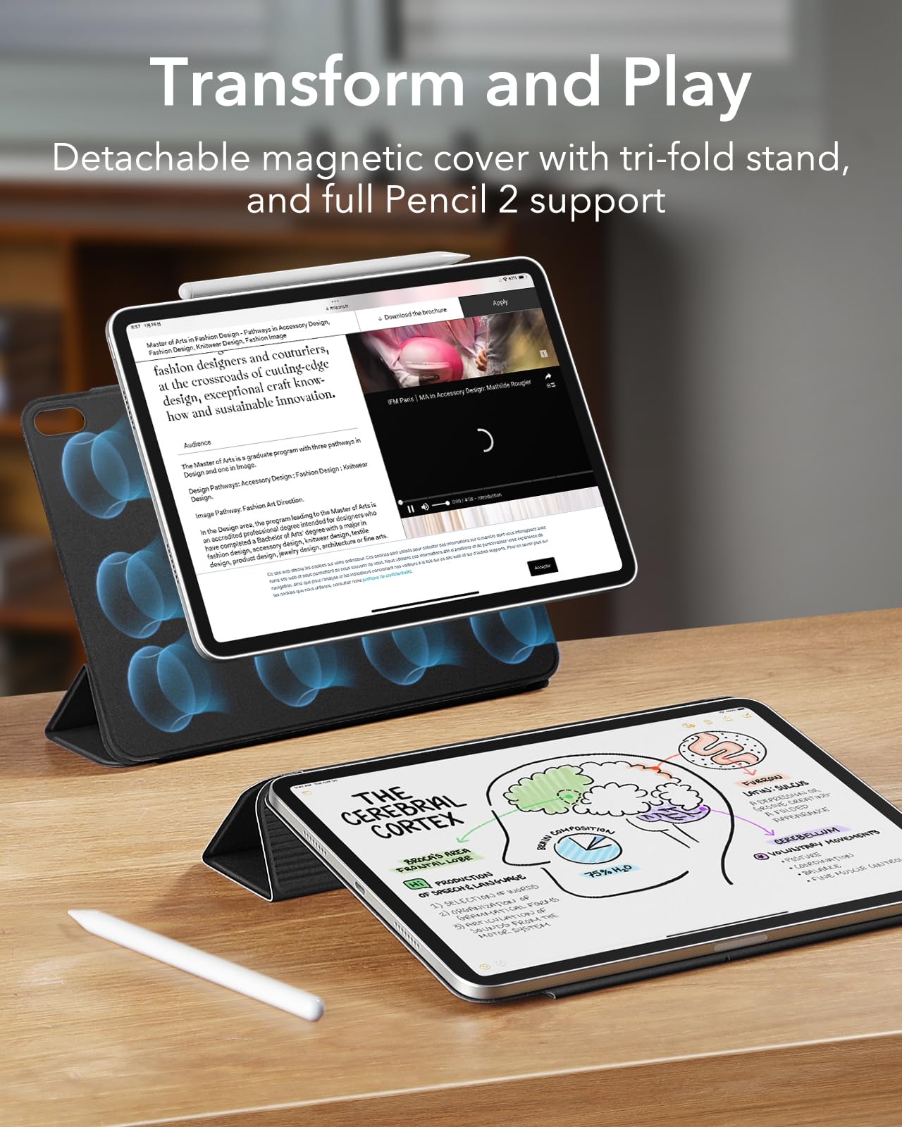 ESR case for iPad Air 11 inch 2025, M3/M2, iPad Air 7/6/5/4 (2024/2022/2020). Strong magnetic attachment, trifold stand cover, supports Pencil Pro/USB-C, auto sleep/wake, Black.