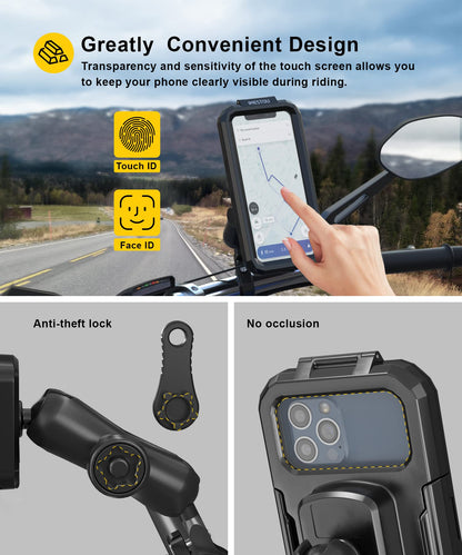 iMESTOU waterproof motorcycle phone mount bike phone holder 1" ball handlebar stem mobile holder anti-theft 720° rotation aluminum base for 5.5"-6.8" cellphones (L)