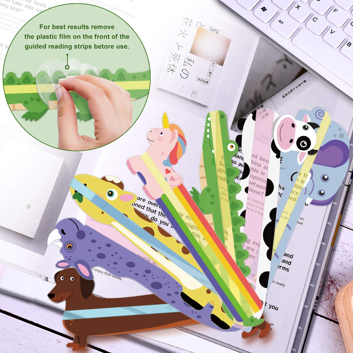 PAPERKIDDO guided reading strips, animal-shaped highlight bookmarks assist in reducing visual stress, reading rulers for kids, teachers, and dyslexics.