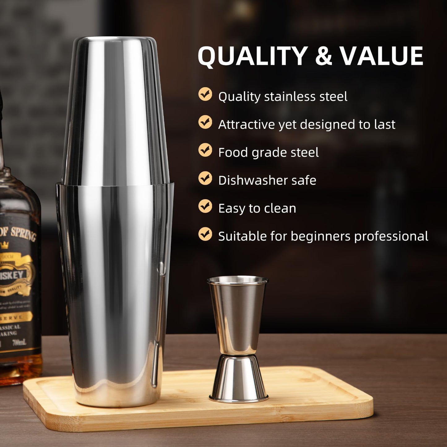 Cinnani Boston Cocktail Set 20-piece - Professional Mixing Set with Stand and Bar Accessories - Shaker and Bartender Set made of Stainless Steel - Gift Set