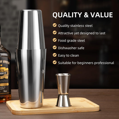 Cinnani Boston Cocktail Set 20-piece - Professional Mixing Set with Stand and Bar Accessories - Shaker and Bartender Set made of Stainless Steel - Gift Set