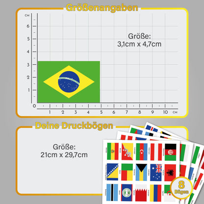 200 country flags sticker set on 8 A4 sheets, each flag 4.9x3.3cm, for model making, bikes, cars, motorcycles, decoration countries R108 (XXL Worldwide)