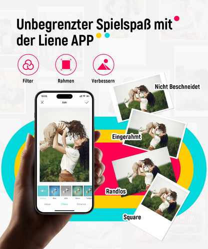 Liene Pearl K100 Mini Photo Printer for Smartphone (5x7.6cm) - with 50 sheets of Zink photo paper with sticky backing, 300DPI Bluetooth instant printer compatible with iOS & Android, built-in battery