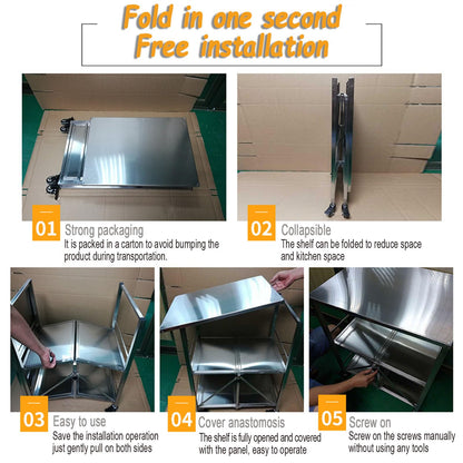 Stainless steel serving cart, 3 shelves foldable transport cart storage shelf trolley with wheels, utility cart for restaurant hotel school household cart (Size: 60X45X80CM)