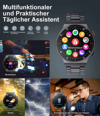 Men's smartwatch with phone function, 1.39 inch smart watch with heart rate sleep monitor SpO2 notification 100+ sports modes, IP67 waterproof fitness tracker calorie step counter Android iOS black
