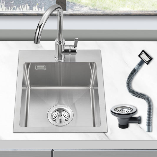 ROVOGO 304 Stainless Steel Small Kitchen Sink 40 x 34 cm, Undermount Sink with Drain Kit including Strainer and Drain Basket, Kitchen Sink with Faucet Hole, Brushed Rectangular Kitchen Sink