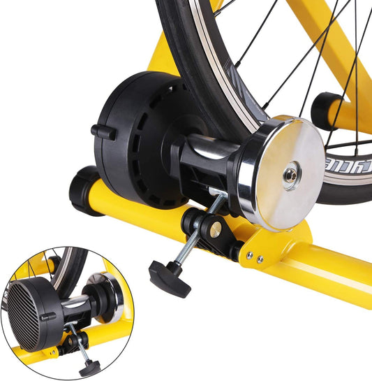 CXWXC Bike Rollentrainer, Foldable Steel Bike Trainer with Quick Release Front Wheel Stand Bicycle Trainer for 26-29 Inch Bike Training Cycling at Home Indoor (26-29, Yellow)
