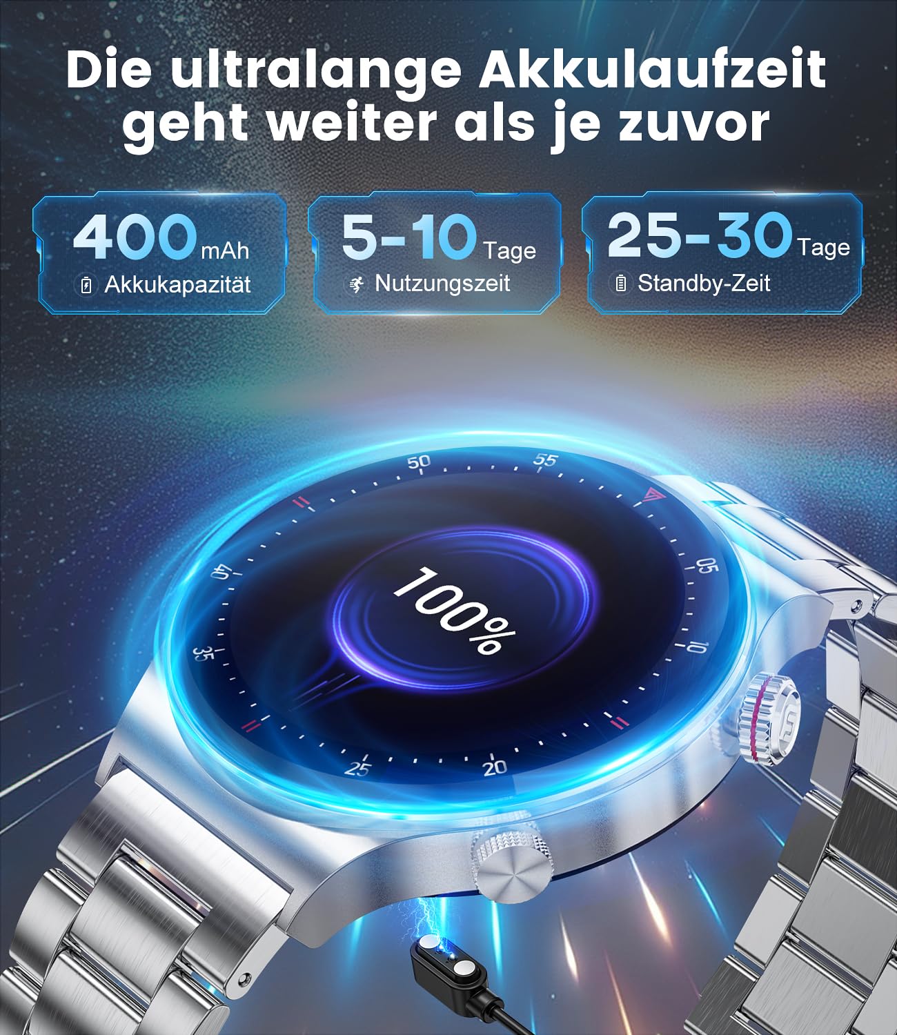 Men's smartwatch with phone function, 1.43'' AMOLED smart watch with heart rate sleep monitor SpO2 notification 100+ sports modes, waterproof fitness tracker calorie pedometer Android iOS, silver