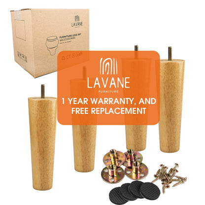 The La Vane 4pcs Solid Wood Furniture Legs - Cone Shaped Table Legs Replacement (Height: 20cm) with M8 Threaded Bolt, Mounting Plates - For Sofa, Bed, Cabinet, Couch, Ottoman & Tables - Easy to install.