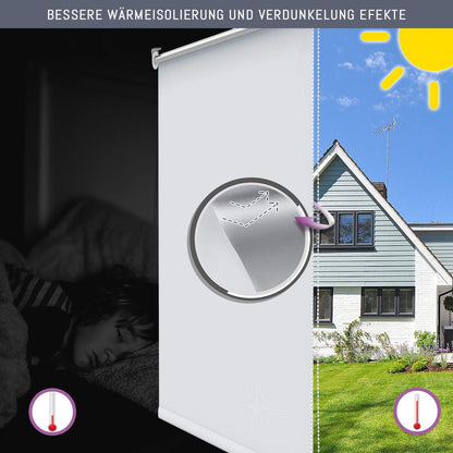 Blackout roller blind without drilling & with drilling, Roller blind blackout White 60x160cm (fabric width 55cm) for window interior wall mounting, ceiling mounting window blind side-rolling clamp roller blind