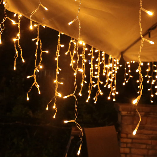 String lights Ice rain Outdoor, 5m 200 LED light curtain LED with timer, IP44 waterproof 8 modes for indoor outdoor Christmas, Bedroom, Party, Wedding, Balcony, Garden Decoration