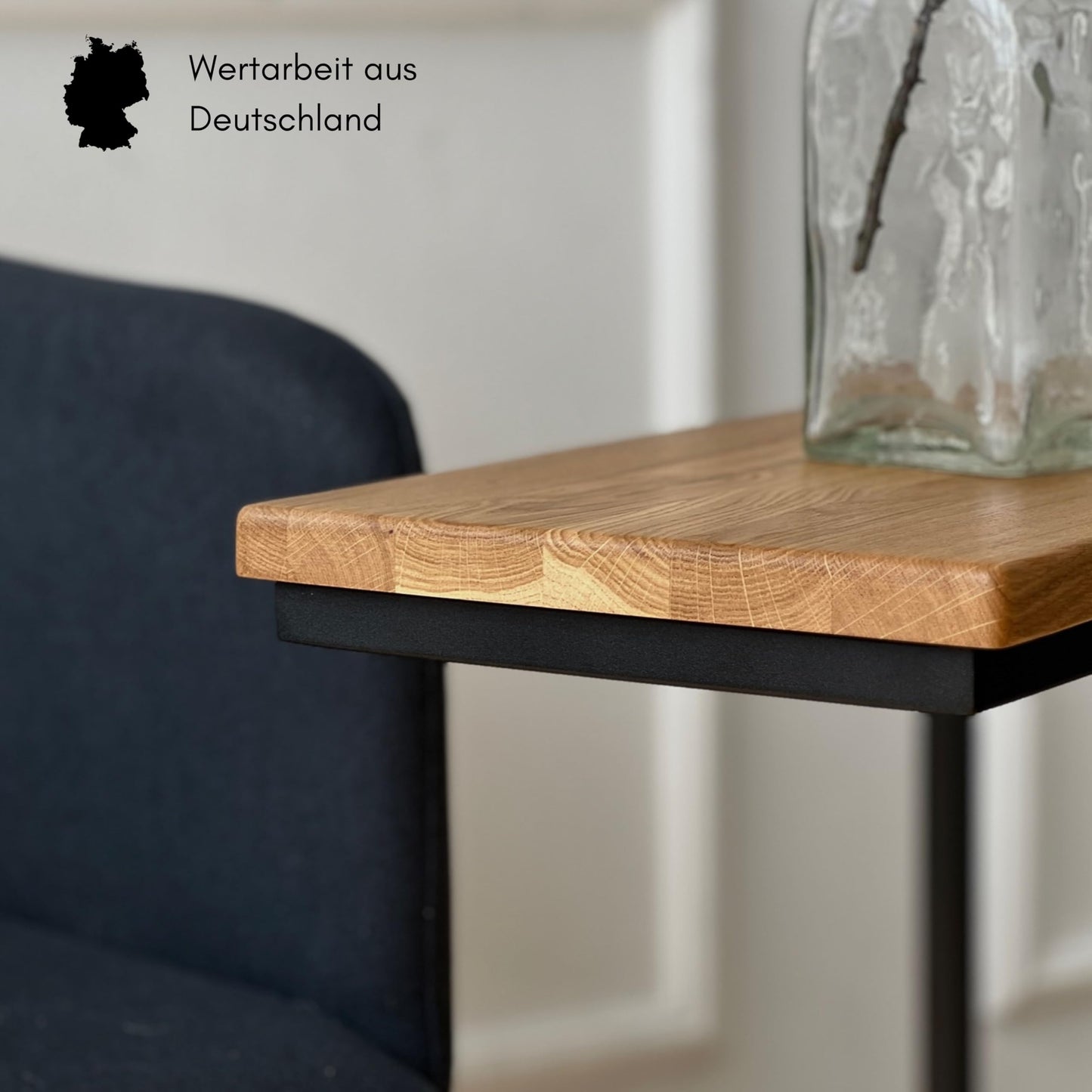 BestLoft.de Small Side Table Sofa Black White Wood Laptop Table C Shape Coffee Table Side Table Tray Table Oak Bedside Table High Laptop Table for Sofa Small Living Room Table