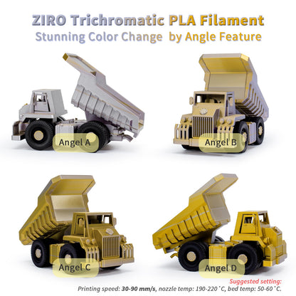 ZIRO PLA Filament Dual Color Coextrusion Silk 3D Printer Filament 1.75mm for 3D Printers & 3D Pens, Multicolor PLA Rainbow Filament, 1kg (2.2lbs), Gold & Silver Color