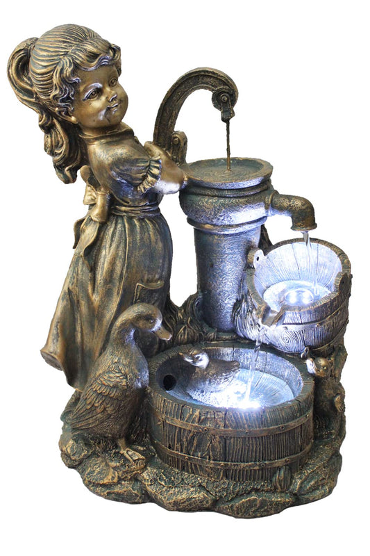 Garden fountain Heidi with geese, spring fountain, water feature with lighting, patio fountain, garden decoration.