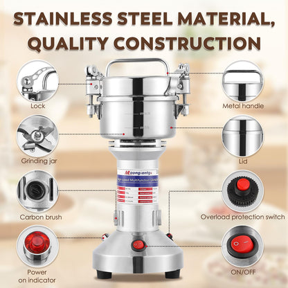 Moongiantgo Electric Grain Mill 150g, 950W Spice Grinder made of 430 Stainless Steel Commercial Powder Machine High Speed Mill for Grains, Spices, Herbs, Coffee, Corn with Overload Protection