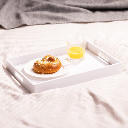 Navaris Bamboo Serving Tray - Set of 3 stacking serving trays in rectangular shape for snacks, appetizers, coffee, and drinks.