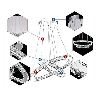 ATUM 72W Modern Crystal LED 3 Ring Design, Creative Chandelier Hanging Light for Bedroom Living Room Dining Room (Cool White, 72W)