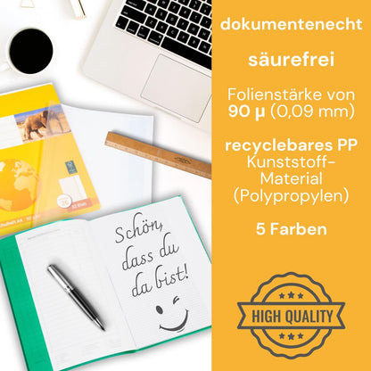 Perfect Line 125 A4 notebook covers, 5 colors, transparent grained cover, protective cover made of recyclable PP, document-proof (5 sets of 25 pieces each).