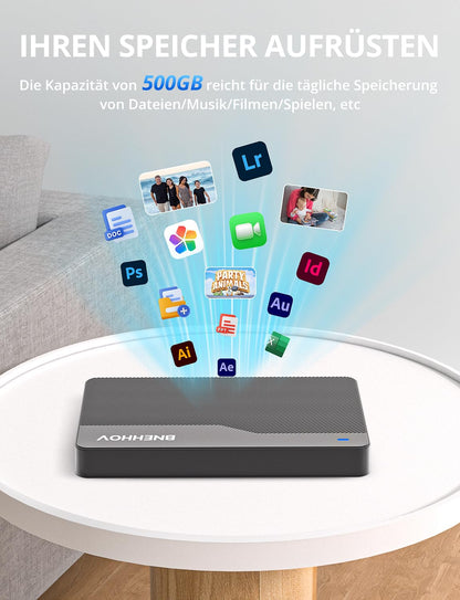 BNEHHOV External Hard Drive, 500GB Portable 2.5 Inch USB 3.0 Backup HDD, Ultra Thin Plug-and-Play SATA Hard Drive Storage for Windows, Mac, PC, Laptop, TV, PS4, Xbox, Wii U, Chromebook.
