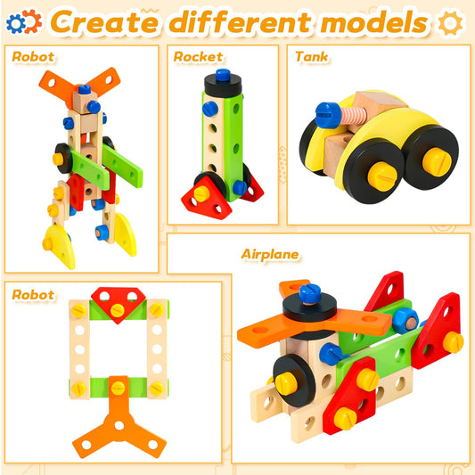 Rtomry Toys for Ages 3+ Tool Set for Kids Montessori Toys for Ages 3+ Boys Girls Wooden Role Play Toolbox Gifts for Kids