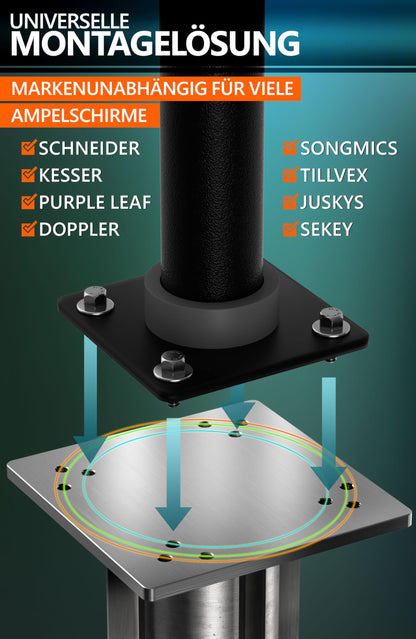 4smile Ground Sleeve Umbrella - Ground Anchor Cantilever Umbrella with base plate for embedding, Timeless quality - Universal Parasol stand Cantilever umbrella, load capacity up to 500 kg