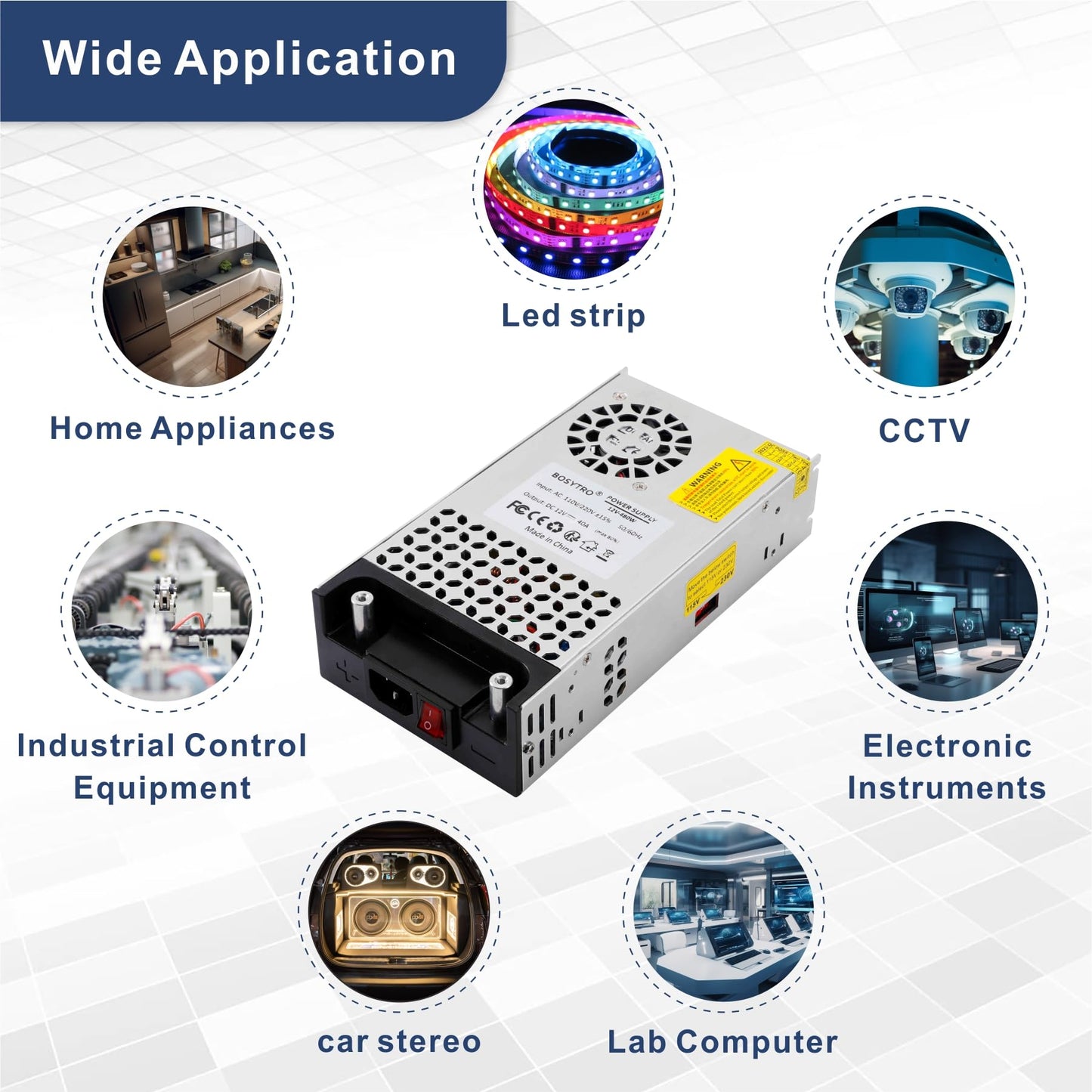BOSYTRO Switching Power Supply 12V 50A 600W Transformer Power Supply Transformer 230V to 12V Power Supply SMPS for LED strips, CCTV, radio, camera, laboratory power supply.