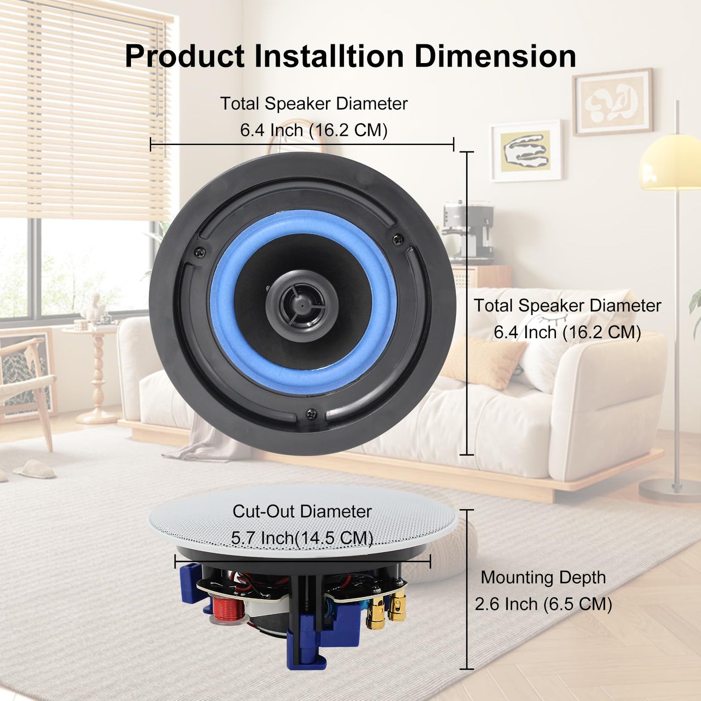 Herdio 4 inch ceiling speakers, 160 watts compatible with Bluetooth in-ceiling speakers, flush mount sound, suitable for indoor and outdoor use, bedrooms, home theater, patios (4 speakers)