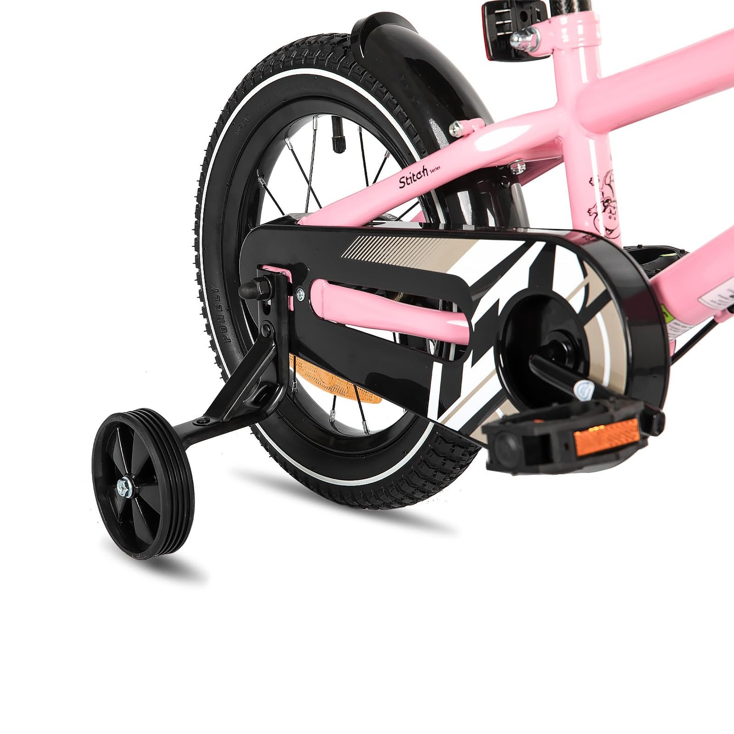 The STITCH 16-inch children's bike for 5-7 year old boys, 16-inch bike for boys with training wheels, Pink.