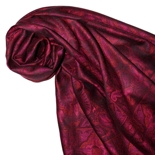 Lorenzo Cana Women's Pashmina Scarf Shawl Wrap with an opulent pattern in harmonious red colors, featuring fringes. Measures 70 cm x 180 cm, made of 100% modal - 78105.